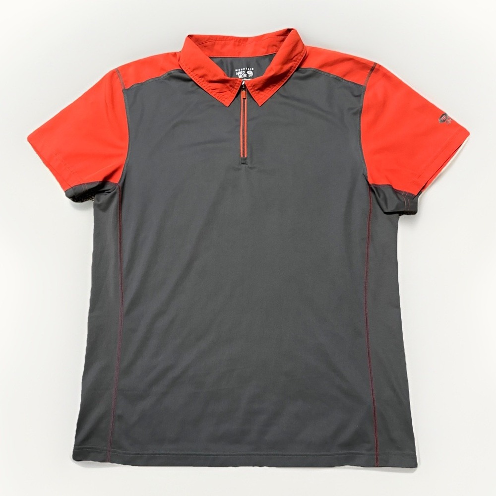 Mountain Hardwear Shirt Adult Large Gray Red Hiking Outdoor 1/4 Zip Polo Mens